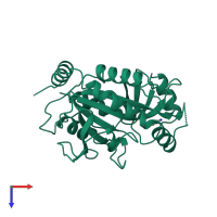 PDB entry 1cb0 coloured by chain, top view.