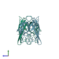 PDB entry 1cb4 coloured by chain, side view.