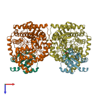 PDB entry 1cb7 coloured by chain, top view.