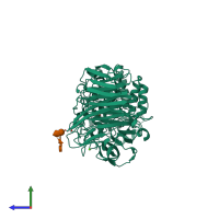 PDB entry 1cb8 coloured by chain, side view.