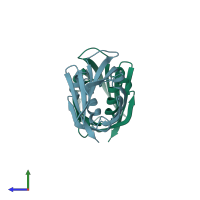 PDB entry 1cbi coloured by chain, side view.
