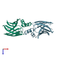 PDB entry 1cbi coloured by chain, top view.