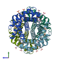 PDB entry 1cbm coloured by chain, side view.