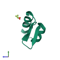 PDB entry 1cbn coloured by chain, side view.