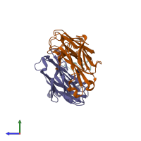 PDB entry 1cbv coloured by chain, side view.