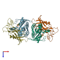 PDB entry 1cc0 coloured by chain, top view.