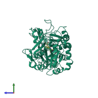 PDB entry 1cc2 coloured by chain, side view.