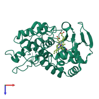Monomeric assembly 1 of PDB entry 1ccp coloured by chemically distinct molecules, top view.
