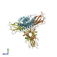 PDB entry 1cd9 coloured by chain, side view.