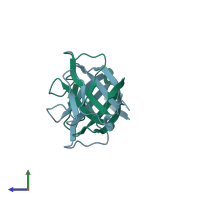 PDB entry 1cdc coloured by chain, side view.