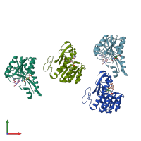 PDB entry 1cde coloured by chain, front view.