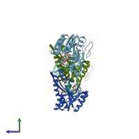 PDB entry 1cde coloured by chain, side view.