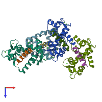 PDB entry 1cdl coloured by chain, top view.