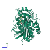 PDB entry 1ceg coloured by chain, side view.