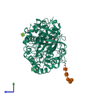 PDB entry 1cf3 coloured by chain, side view.