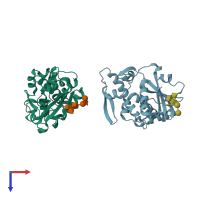 PDB entry 1cf5 coloured by chain, top view.