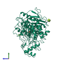 PDB entry 1cfj coloured by chain, side view.