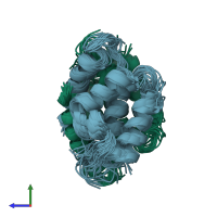 PDB entry 1cfp coloured by chain, ensemble of 25 models, side view.