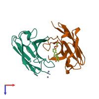 PDB entry 1cfv coloured by chain, top view.