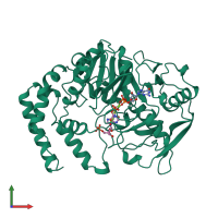 PDB entry 1cg0 coloured by chain, front view.
