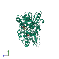 PDB entry 1cg0 coloured by chain, side view.
