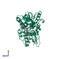 PDB entry 1cg1 coloured by chain, side view.