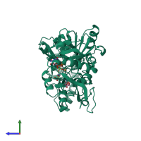 PDB entry 1cg3 coloured by chain, side view.