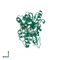 PDB entry 1cg4 coloured by chain, side view.