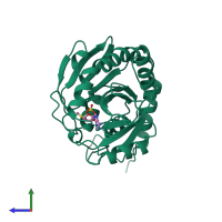 PDB entry 1cg6 coloured by chain, side view.