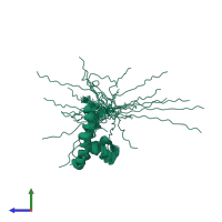 PDB entry 1cg7 coloured by chain, ensemble of 30 models, side view.