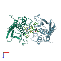 PDB entry 1cgl coloured by chain, top view.