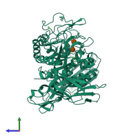 PDB entry 1cgu coloured by chain, side view.