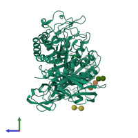 PDB entry 1cgw coloured by chain, side view.