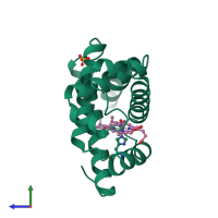 PDB entry 1ch7 coloured by chain, side view.