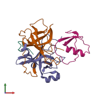 PDB entry 1cho coloured by chain, front view.
