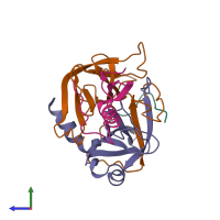 PDB entry 1cho coloured by chain, side view.