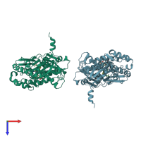PDB entry 1chw coloured by chain, top view.