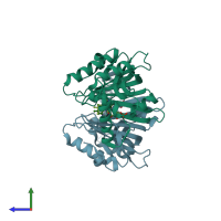 PDB entry 1ci0 coloured by chain, side view.