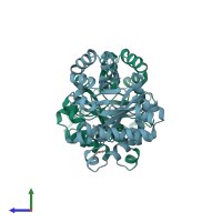 PDB entry 1ci1 coloured by chain, side view.