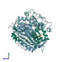 PDB entry 1ci7 coloured by chain, side view.