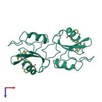 Homo dimeric assembly 4 of PDB entry 1cj1 coloured by chemically distinct molecules, top view.