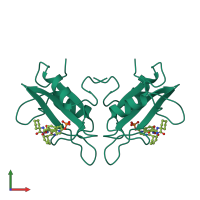 Homo dimeric assembly 5 of PDB entry 1cj1 coloured by chemically distinct molecules, front view.