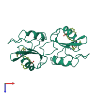 Homo dimeric assembly 5 of PDB entry 1cj1 coloured by chemically distinct molecules, top view.