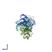 PDB entry 1cjb coloured by chain, side view.