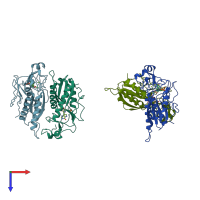 PDB entry 1cjb coloured by chain, top view.