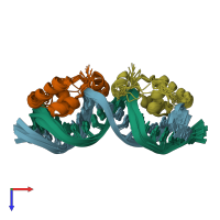 PDB entry 1cjg coloured by chain, ensemble of 11 models, top view.