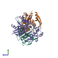 PDB entry 1cjk coloured by chain, side view.