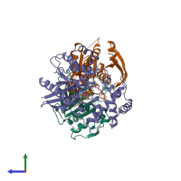 PDB entry 1cju coloured by chain, side view.