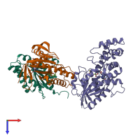 PDB entry 1cju coloured by chain, top view.