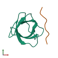 PDB entry 1cka coloured by chain, front view.